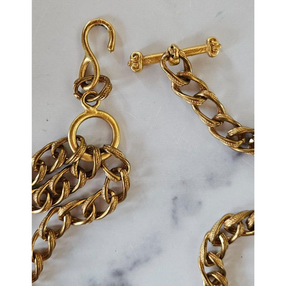 Vintage 80s Womens Chain Link Waist Belt Gold Tone Layered Adjustable Boho Swag - Picture 8 of 11